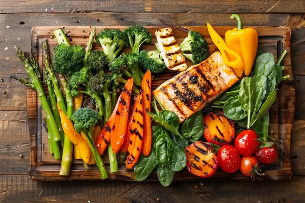 Grilled and roasted vegetables that perfectly complement salmon.