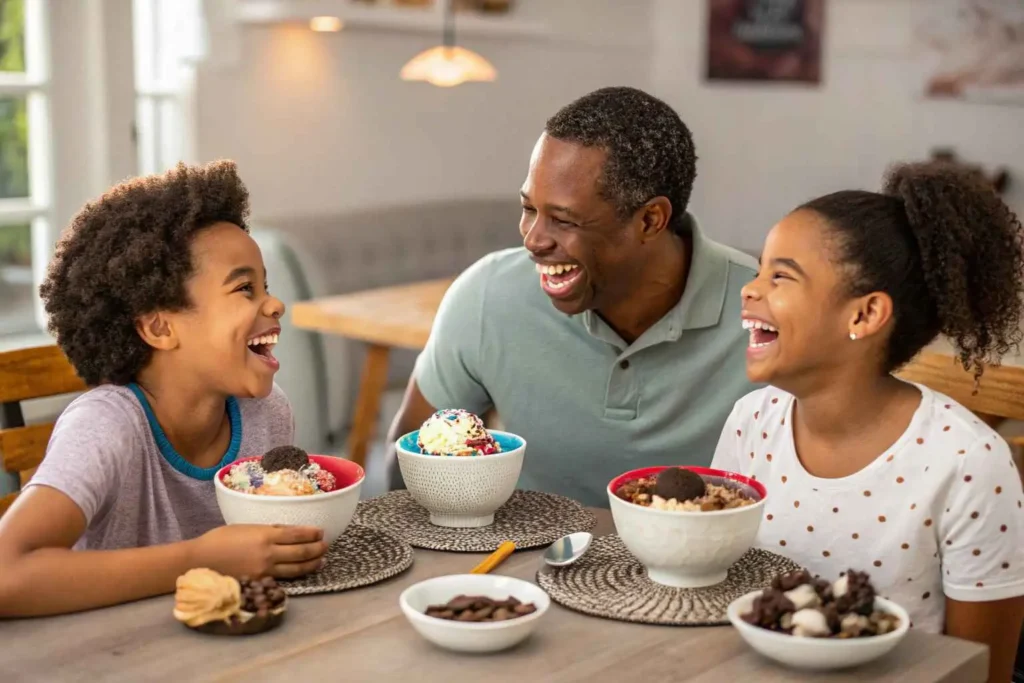 Family or friends enjoying homemade Oreo ice cream together